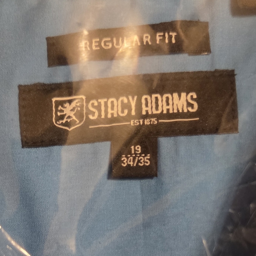 💘■Limited Time■🆕️Stacy Adams Men's Blue Performance Tech Shirt With Tie 👔 - Picture 6 of 7